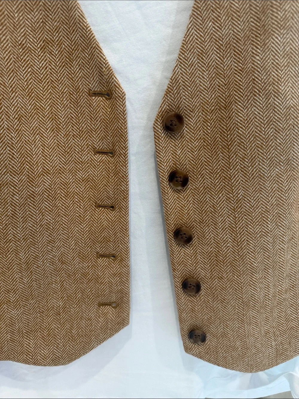 J. Crew Brown Herringbone Wool Blend Vest